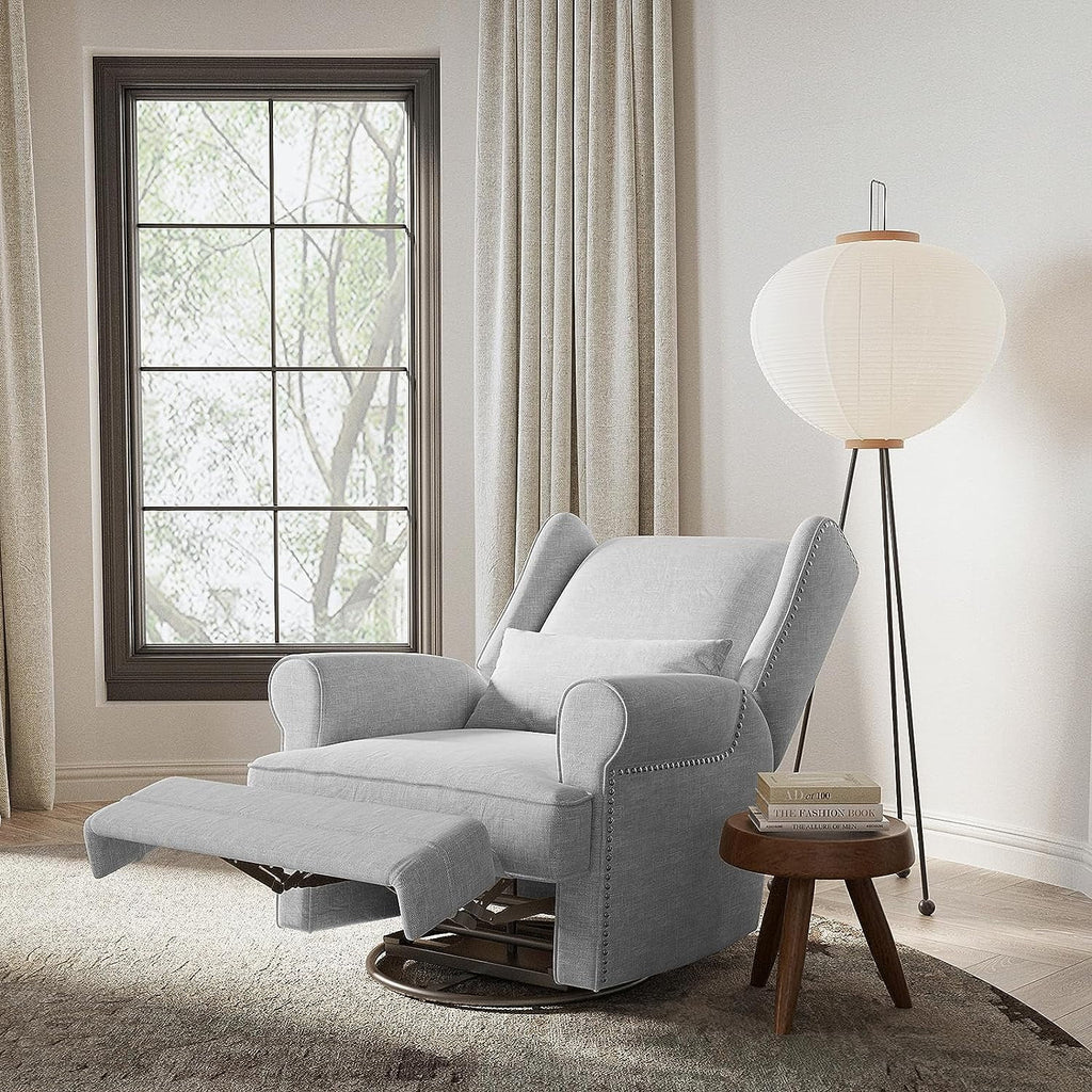 Swivel Recliner Glider Rocking Chair with Lumbar Pillow and Footrest, for Bedroom, Living Room, Brown