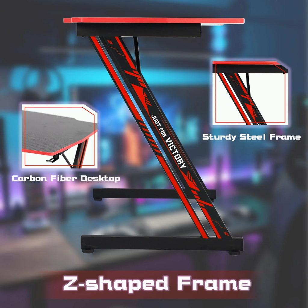Gaming Z Shaped Desk with Headphone Hook, Blue