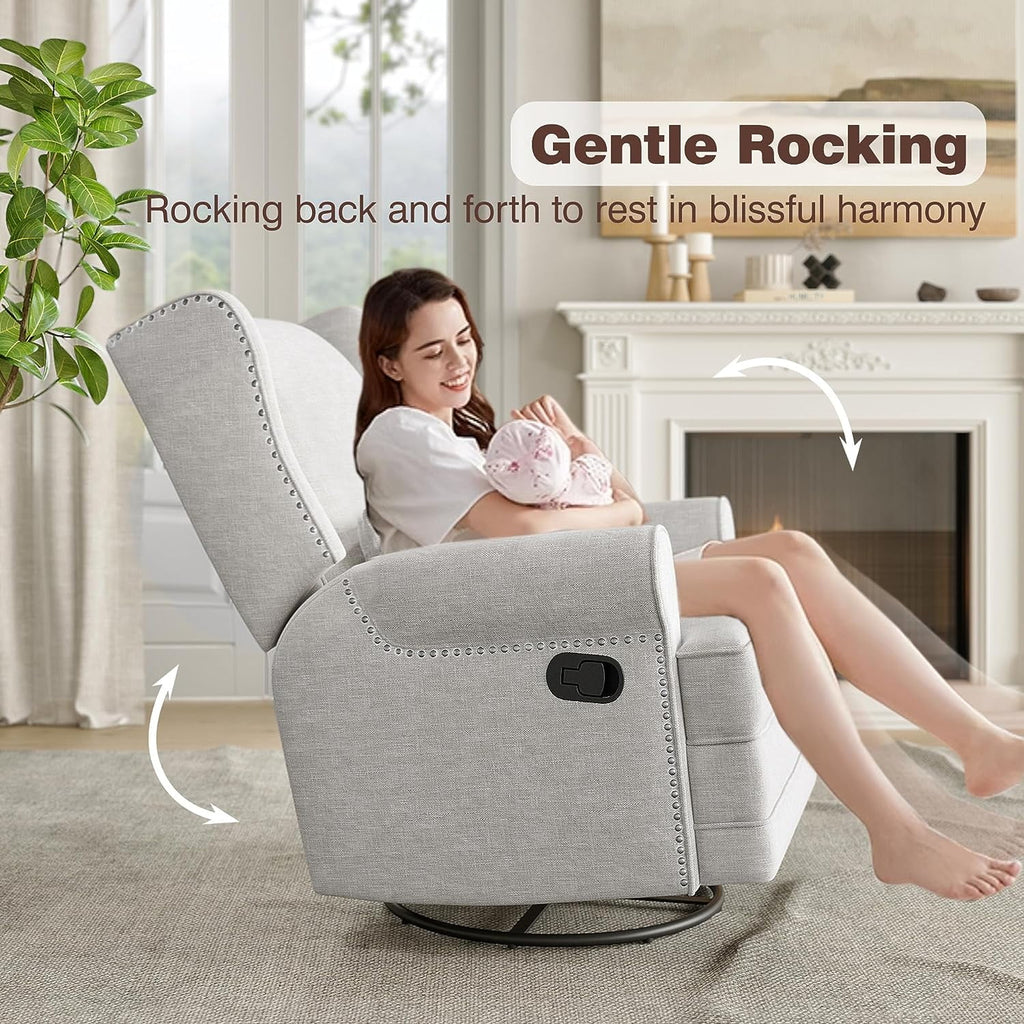 Swivel Recliner Glider Rocking Chair with Lumbar Pillow and Footrest, for Bedroom, Living Room, Brown