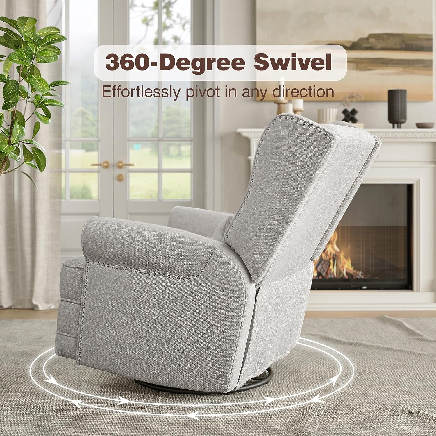 Swivel Recliner Glider Rocking Chair with Lumbar Pillow and Footrest, for Bedroom, Living Room, Brown